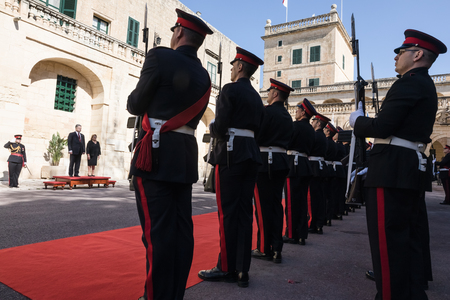 ST. JULIAN'S - MALTA, 30 March 2017: President of Ukraine Petro Poroshenko during an official meeting with the President of the Republic of Malta, Marie Louise Coleiro Precaのeditorial素材