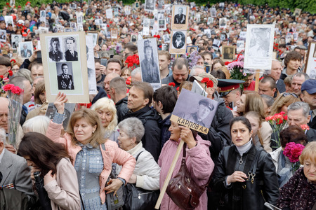 KIEV, UKRAINE - May 09, 2017: The Immortal Regiment march devoted to the 72nd anniversary of the Soviet Union victory over Nazi Germany in World War II took place in Kievのeditorial素材