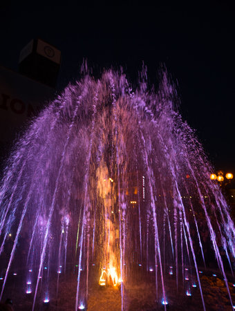 KIEV, UKRAINE - May 06, 2017: Kiev musical fountains. Light and Music Fountains on Maidan Nezalezhnosti (Independence square) in Kiev city at nightのeditorial素材