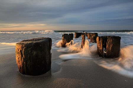 Early morning on the oceanfront. Atlantic Ocean coastline near New York in the area of Rockaway Parkの写真素材