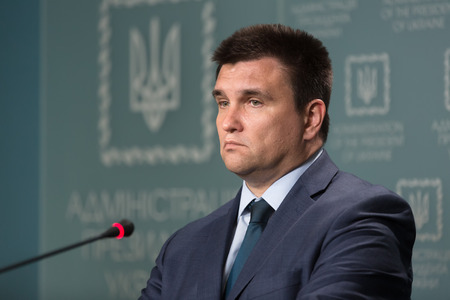 KIEV, UKRAINE - Jun 15, 2017: The Minister of Foreign Affairs of Ukraine Pavlo Klimkin during a briefing in Kievのeditorial素材