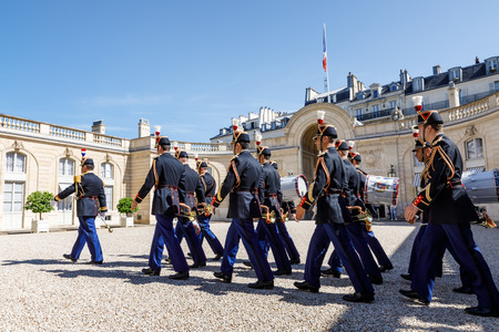 PARIS, FRANCE - Jun 26, 2017: Guard of honor at the Elysee palace residence in Paris during an...