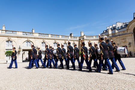 PARIS, FRANCE - Jun 26, 2017: Guard of honor at the Elysee palace residence in Paris during an official visit of the President of Ukraine Petro Poroshenkoのeditorial素材
