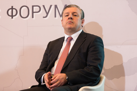 ODZISI, GEORGIA, Jul 18, 2017: Prime Minister of Georgia Giorgi Kvirikashvili during a meeting with President of Ukraine Petro Poroshenko in Tbilisiのeditorial素材