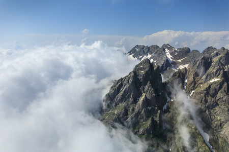 Aerial view of the Caucasus mountains in summer timeの写真素材