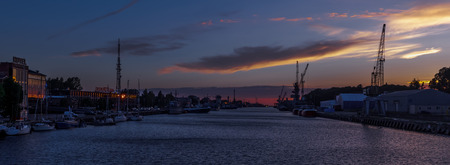 LIEPAJA, LATVIA - JUN 25, 2017: Liepajas beautiful evening at sunset. Yachts and boats moored in the harbour in Liepajaのeditorial素材
