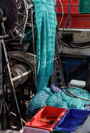LIEPAJA, LATVIA - JUN 26, 2017: Liepaja seaport. Details of a fishing boat moored in the port of Liepajaのeditorial素材
