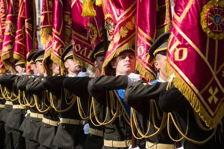 KIEV, UKRAINE - Aug 24, 2017: Army troops on the march on the occasion of Independence day of Ukraineのeditorial素材