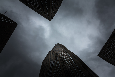 NEW YORK, USA - Nay 01, 2016: Architecture of New York in the evening on a cloudy day. Manhattan modern architecture. Manhattan is the most densely populated of the five boroughs of New York Cityのeditorial素材