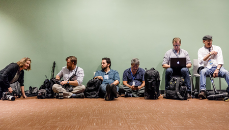 NEW YORK, USA - Sep 20, 2017: Work of journalists during the 72th session of the UN General Assembly in NYC. Hard work in the press centre and working momentsのeditorial素材