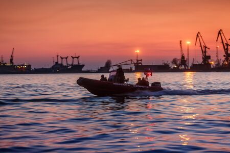 MARIUPOL, UKRAINE - Nov. 16, 2017: Coast guard boat during the festivities on occasion of the Day of Naval Infantryのeditorial素材