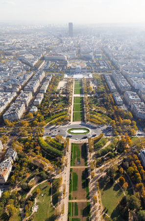 PARIS, FRANCE - Nov 07, 2017: The Champ de Mars. Cityscape of Paris City. Aerial view on Paris city and Field of Mars from the top of Eiffel towerのeditorial素材