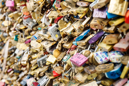PARIS, FRANCE - Nov 10, 2017: Love Locks in Paris, France. Thousands of locks symbolize love foreverのeditorial素材