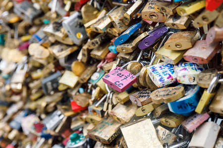 PARIS, FRANCE - Nov 10, 2017: Love Locks in Paris, France. Thousands of locks symbolize love foreverのeditorial素材