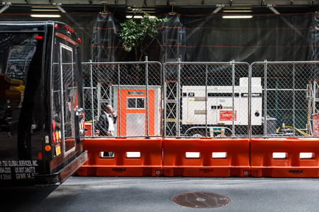 NEW YORK, USA - Sep 17, 2017: Fencing of the construction site in Manhattanのeditorial素材