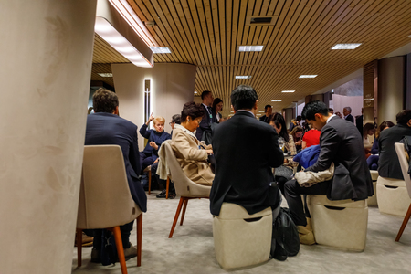 DAVOS, SWITZERLAND - Jan 25, 2018: Working moments during World Economic Forum Annual Meeting in Davos, Switzerlandのeditorial素材