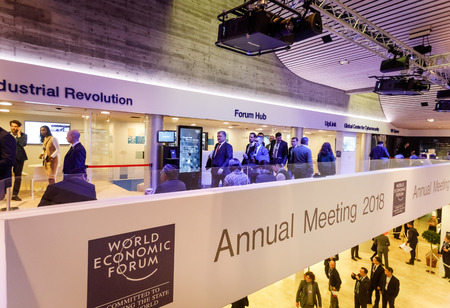 DAVOS, SWITZERLAND - Jan 24, 2018: Working moments during World Economic Forum Annual Meeting in...