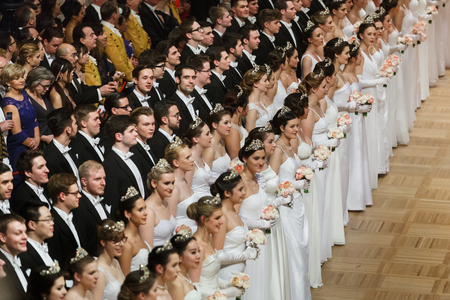VIENNA, AUSTRIA - Feb 09: Vienna Opera Ball is an annual Austrian society event which takes place in the building of the Vienna State Opera in Viennaのeditorial素材