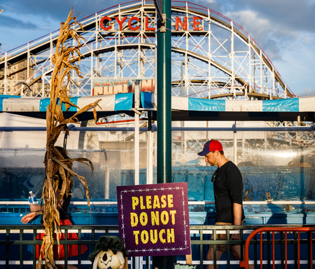 NEW YORK, USA - Sep 23, 2017: Coney Island Beach in NYC. People have fun on water atarcions Wild River. Coney Island is well known as the site of amusement parks and a seaside resortのeditorial素材