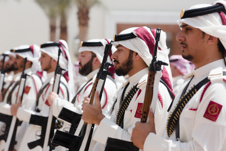 DOHA, QATAR - 20 Mar 2018: Qatar Emiri Guards. Guard of honor during the official visit of the...
