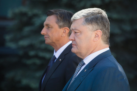 KYIV, UKRAINE - May 11, 2018: President of the Republic of Slovenia Borut Pahor during a meeting with President of Ukraine Petro Poroshenko in Kyivのeditorial素材