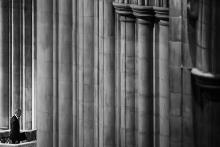 WASHINGTON D.C., USA - Sep. 01, 2018: Former U.S. President Barack Obama leaving the stage after he spoke at the memorial service of U.S. Senator John McCain at National Cathedral in Washington, USAのeditorial素材