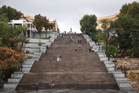 Odessa, Ukraine - Sep 10, 2018: Potemkin Stairs is a giant stairway in Odessa. Stairs are considered a formal entrance into the city from the direction of sea and are the best known symbol of Odessaのeditorial素材