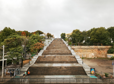 Odessa, Ukraine - Sep 10, 2018: Potemkin Stairs is a giant stairway in Odessa. Stairs are considered a formal entrance into the city from the direction of sea and are the best known symbol of Odessaのeditorial素材