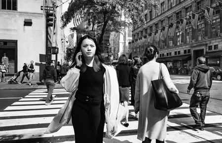 New York, USA - Sep 24, 2018: New York and New Yorkers. Black and white Manhattan street scene. The...