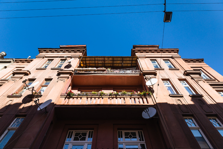 Lviv, Ukraine - Oct 14, 2018: Streets and architecture of the old Lviv city on a sunny autumn day. Lviv city and Lviv old town with peopleのeditorial素材