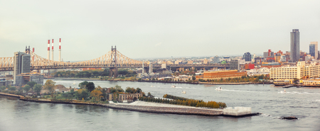 New York, USA - Sep 21, 2016: View of Roosevelt island and Ed Koch Queensboro Bridge from the United Nations headquarters.のeditorial素材