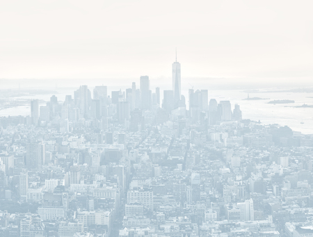 New York, USA - Sep 17, 2017: Manhattan streets and roofs in light blue tonality. New York City skyline. Manhattan viewed from Empire State Building.のeditorial素材