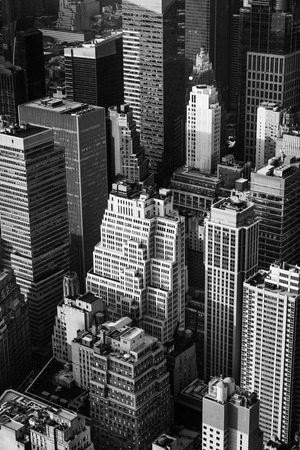 NEW YORK, USA - Sep 17, 2017: Black and white image of the streets and roofs of Manhattan. New York City Manhattan midtown viewed from top of Empire State Building. Birds eye viewのeditorial素材