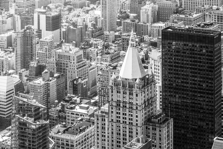 NEW YORK, USA - Apr 30, 2016: Black and white image of New York City skyscrapers viewed from top of Empire State Building. Birds eye view.のeditorial素材
