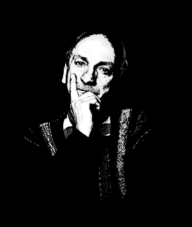 Handsome senior man with a tired expression. High contrast image of an elderly man. Contemporary art...