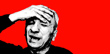 Elderly man touches his head with his hand and suffers from a headache. Old man feeling tired and...