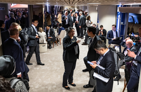 DAVOS, SWITZERLAND - Jan 23, 2019: Working moments during World Economic Forum Annual Meeting in Davos, Switzerlandのeditorial素材