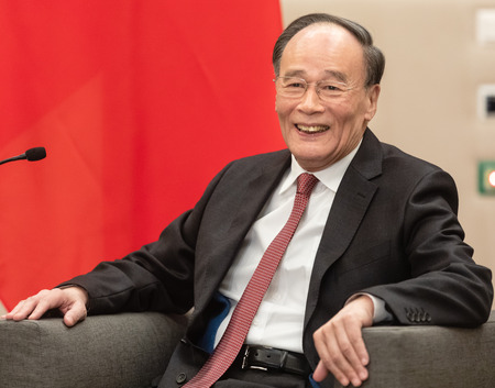 DAVOS, SWITZERLAND - Jan 24, 2019: Wang Qishan is a Chinese politician, and the current Vice President of the People's Republic of China at World Economic Forum Annual Meeting 2019 in Davosのeditorial素材