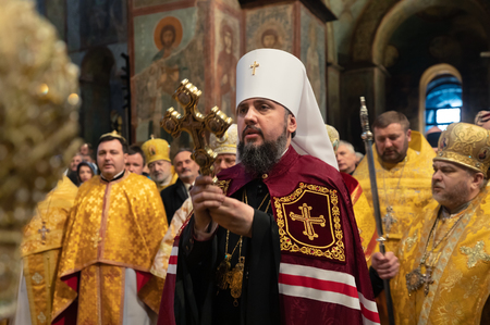 KIEV, UKRAINE - Feb. 03, 2019: Liturgy and enthronement of Primate of the Orthodox Church of...