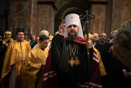 KIEV, UKRAINE - Feb. 03, 2019: Liturgy and enthronement of Primate of the Orthodox Church of...