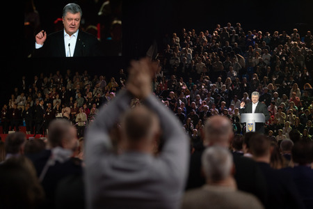 KIEV, UKRAINE - Feb. 09, 2019: President of Ukraine Petro Poroshenko during the Open Dialogue public forum in Kievのeditorial素材