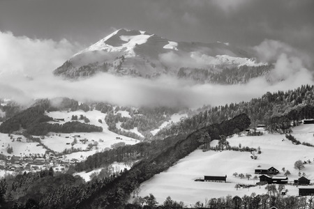 Swiss Alps near Davos, Switzerland. Snow-covered mountainsの写真素材
