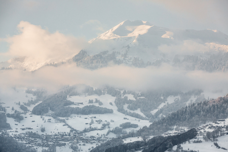 Swiss Alps near Davos, Switzerland. Snow-covered mountainsの写真素材
