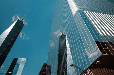 NEW YORK, USA - May 04, 2015: Manhattan in New York City. Modern skyscrapers and streets of NYC. City and street view with big buildingsのeditorial素材