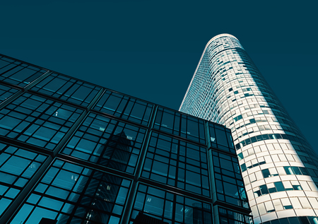PARIS, FRANCE - Nov 07, 2017: Modern architecture and buildings in Paris business district. Skyscrapers with glass facade. Light and reflectionsのeditorial素材