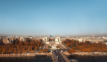 PARIS, FRANCE - Nov 07, 2017: Aerial view from Eiffel tower with Trocadero place in Paris, Franceのeditorial素材