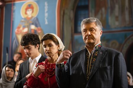 KYIV, UKRAINE - Apr. 28, 2019: President of Ukraine Petro Poroshenko together with his wife Maryna...