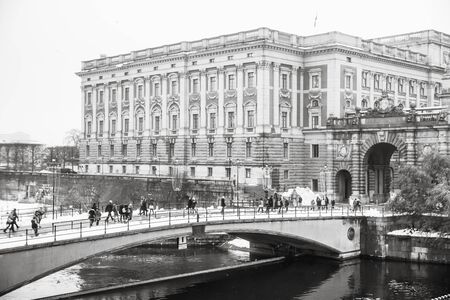 STOCKHOLM, SWEDEN - Nov 14, 2016: Winter view of the Old Town (Gamla Stan), until 1980 officially Staden mellan broarna (The Town between the Bridges), is the old town of Stockholm, Swedeのeditorial素材