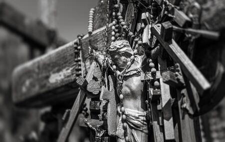 SIAULIAI, LITHUANIA - JUL 22, 2018: The Crucifixion of Chrisat the Hill of Crosses. Hill of Crosses is a unique monument of history and religious folk artのeditorial素材