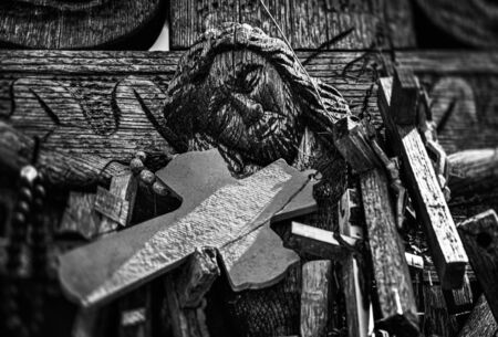 SIAULIAI, LITHUANIA - JUL 22, 2018: The Crucifixion of Chris at the Hill of Crosses. Hill of Crosses is a unique monument of history and religious folk artのeditorial素材